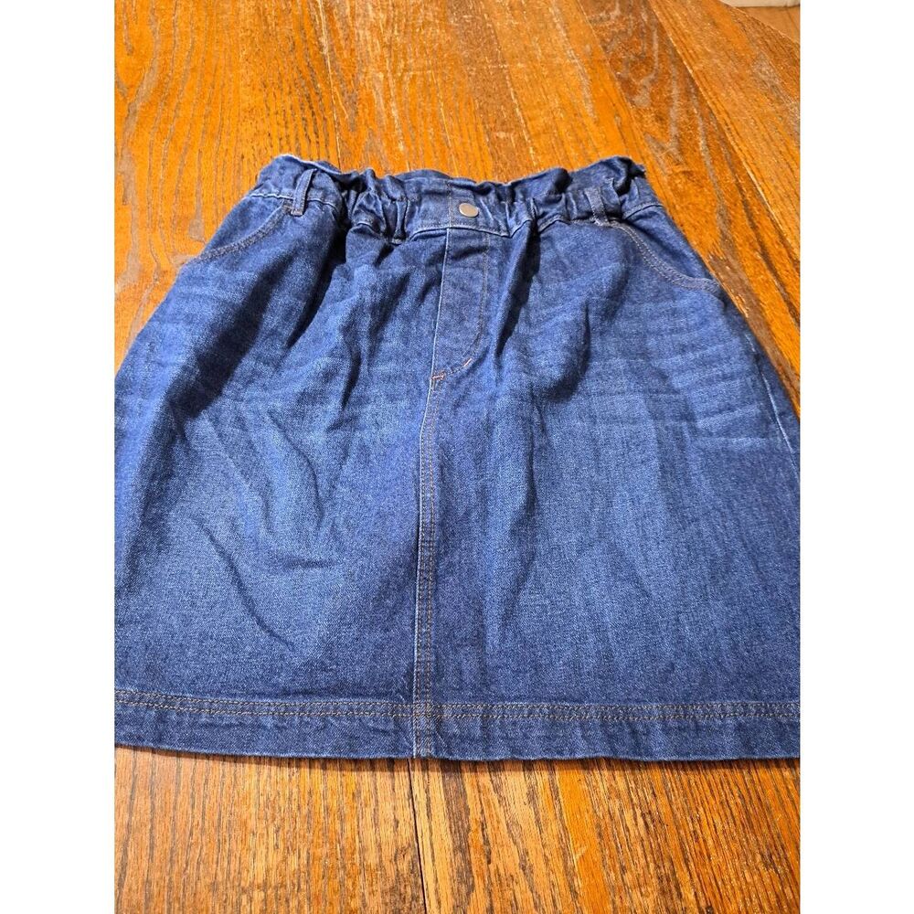 Med LOFT Outlet Denim Blue Jean Paper Bag Elastic Waist Pullon Over Knee Skirt